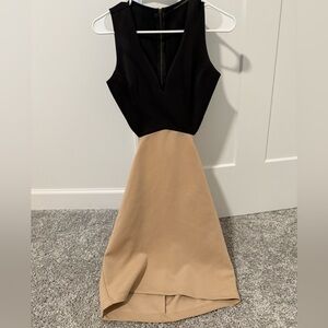 Foreign Exchange Black and Tan Sleeveless V-Neck A-Line Dress